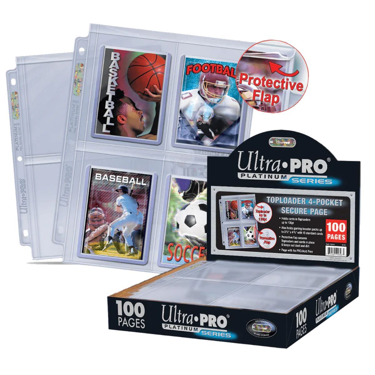 100 Binder Pages - 4 Boxes For Toploaders: Secure Pages - Platinum Series - Ultra Pro