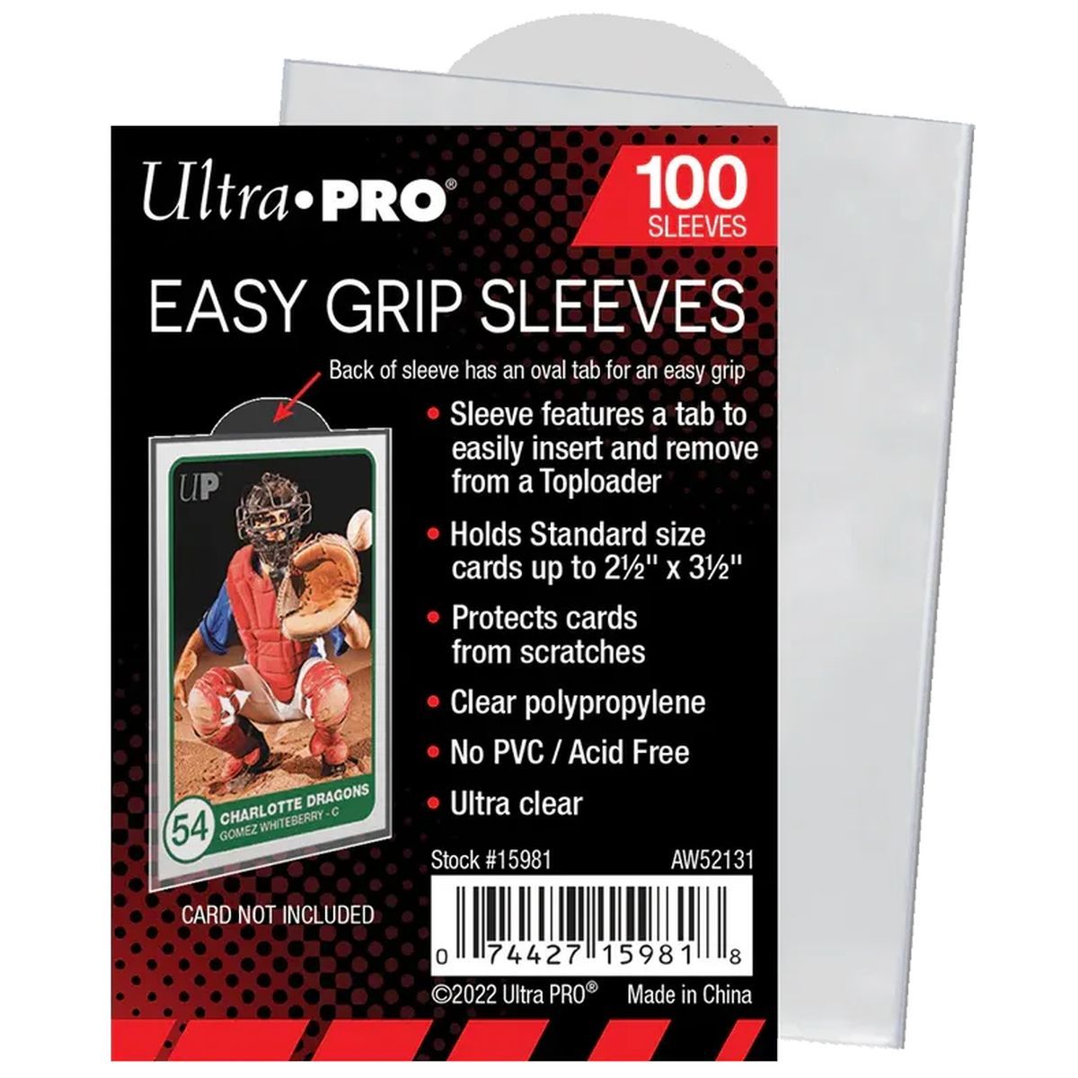 Item 100 Card Sleeves - Standard - Easy Grip Sleeves 2.5"x3.5" - Soft - Ultra Pro
