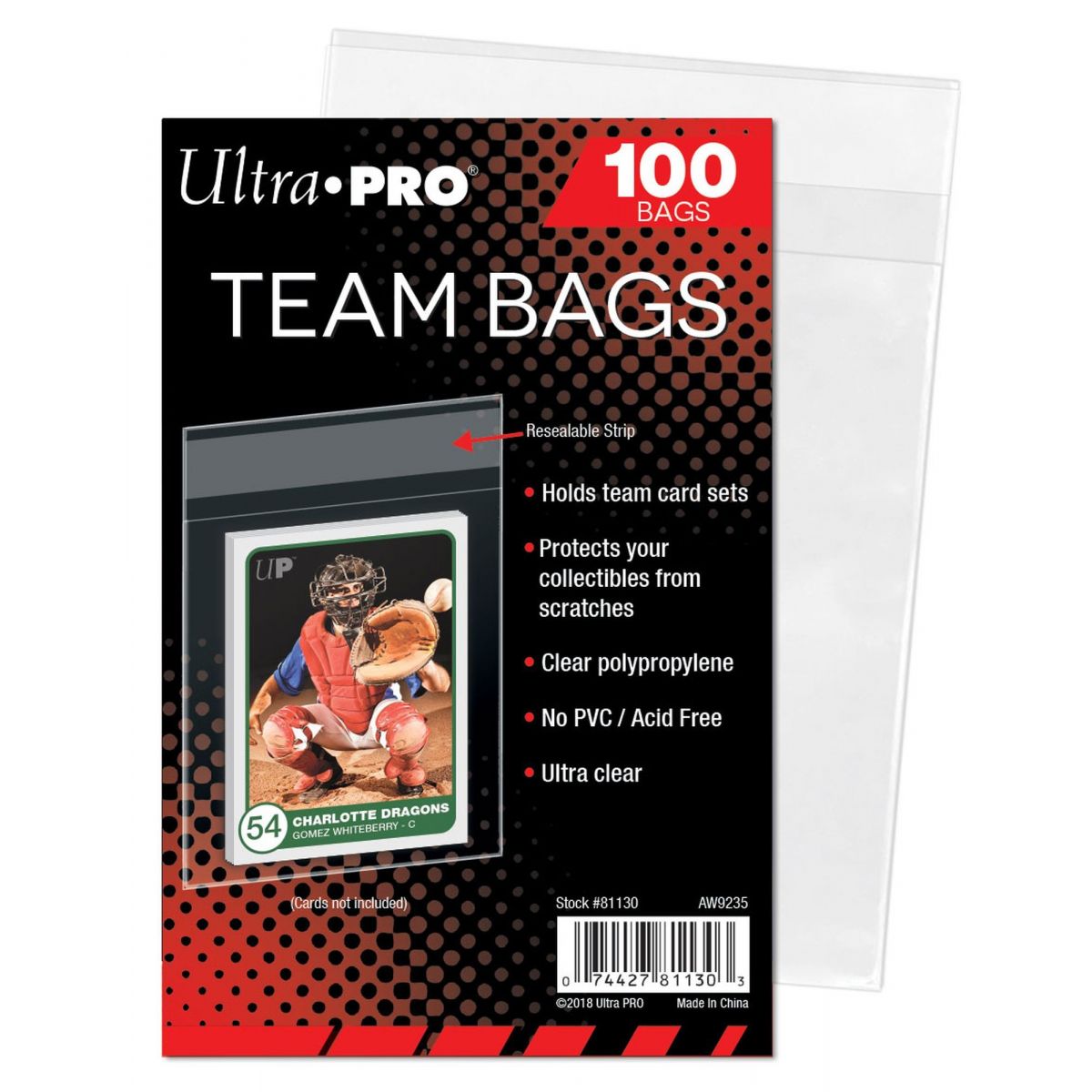 Ultra Pro - Team Bags - Resealable - Top Loader Resealable Sleeves (100)
