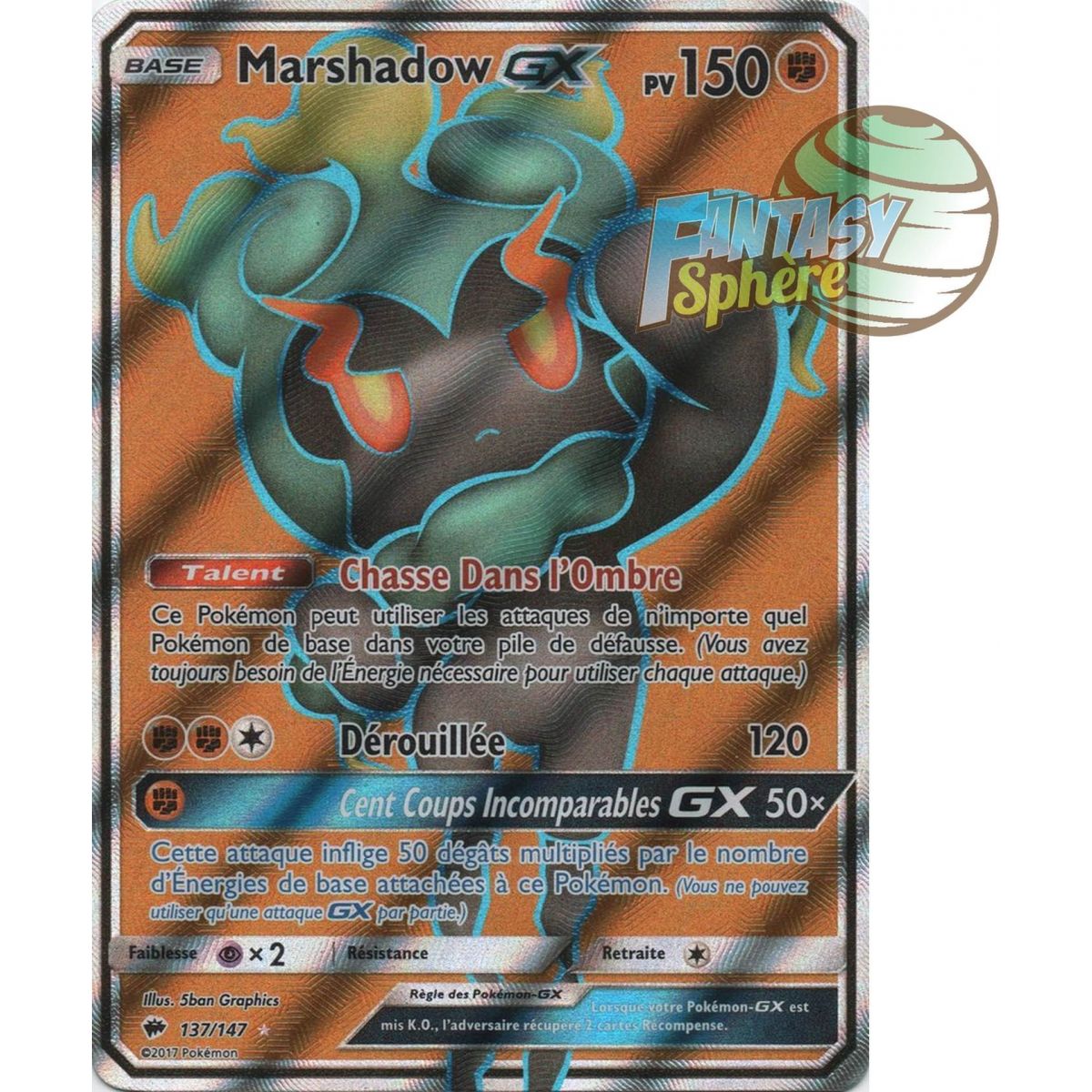 Marshadow GX - Full Art Ultra Rare 137/147 - Sun and Moon 3 Burning Shadows