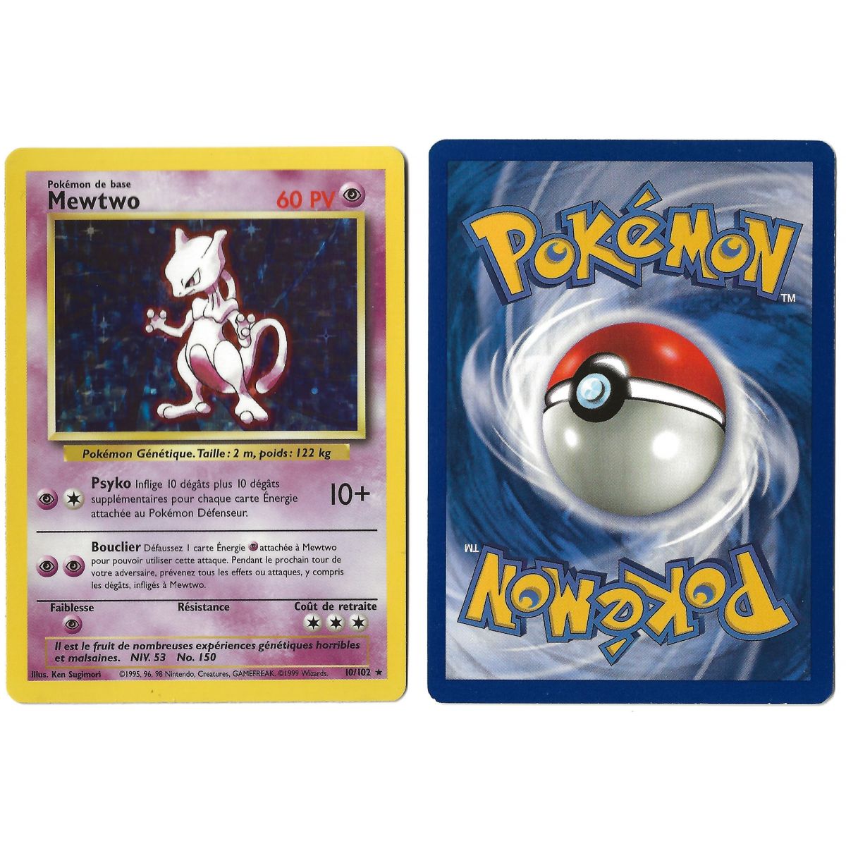 Mewtwo (2) 10/102 Holo Unlimited Base Set French View Scan