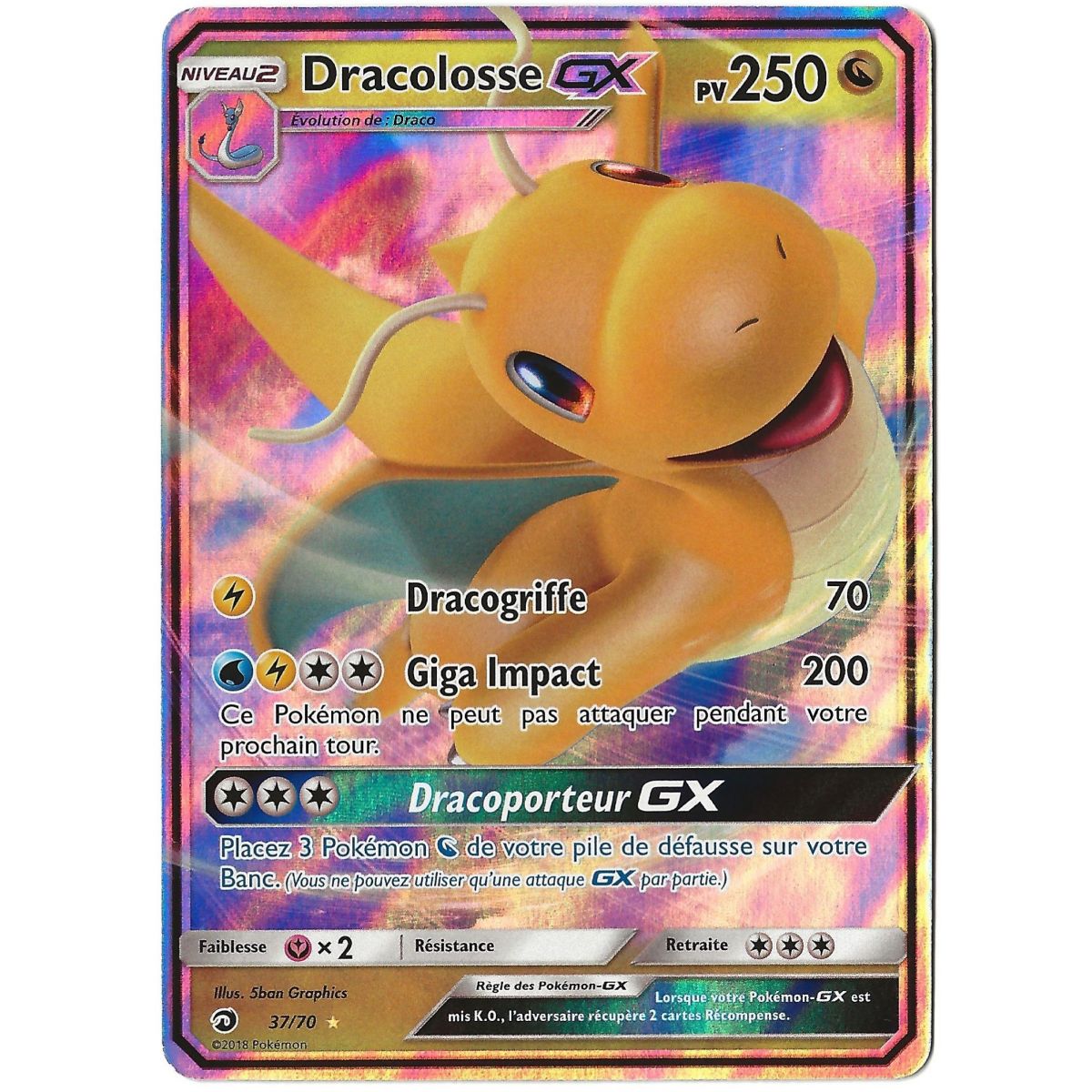 Dragonite GX - Ultra Rare 37/70 - Sun & Moon 7.5 Dragon Majesty