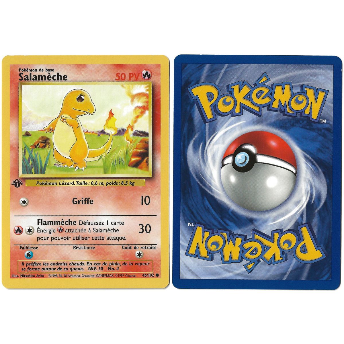 Charmander 46/102 Common Base Set 1st French View Scan