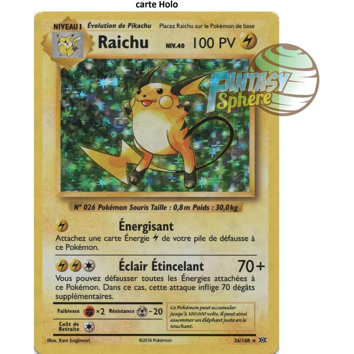 Raichu - Holo Rare 36/108 - XY 12 Evolutions