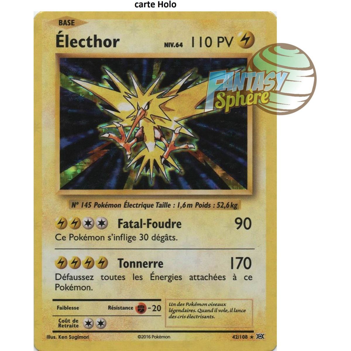 Zapdos - Holo Rare 42/108 - XY 12 Evolutions
