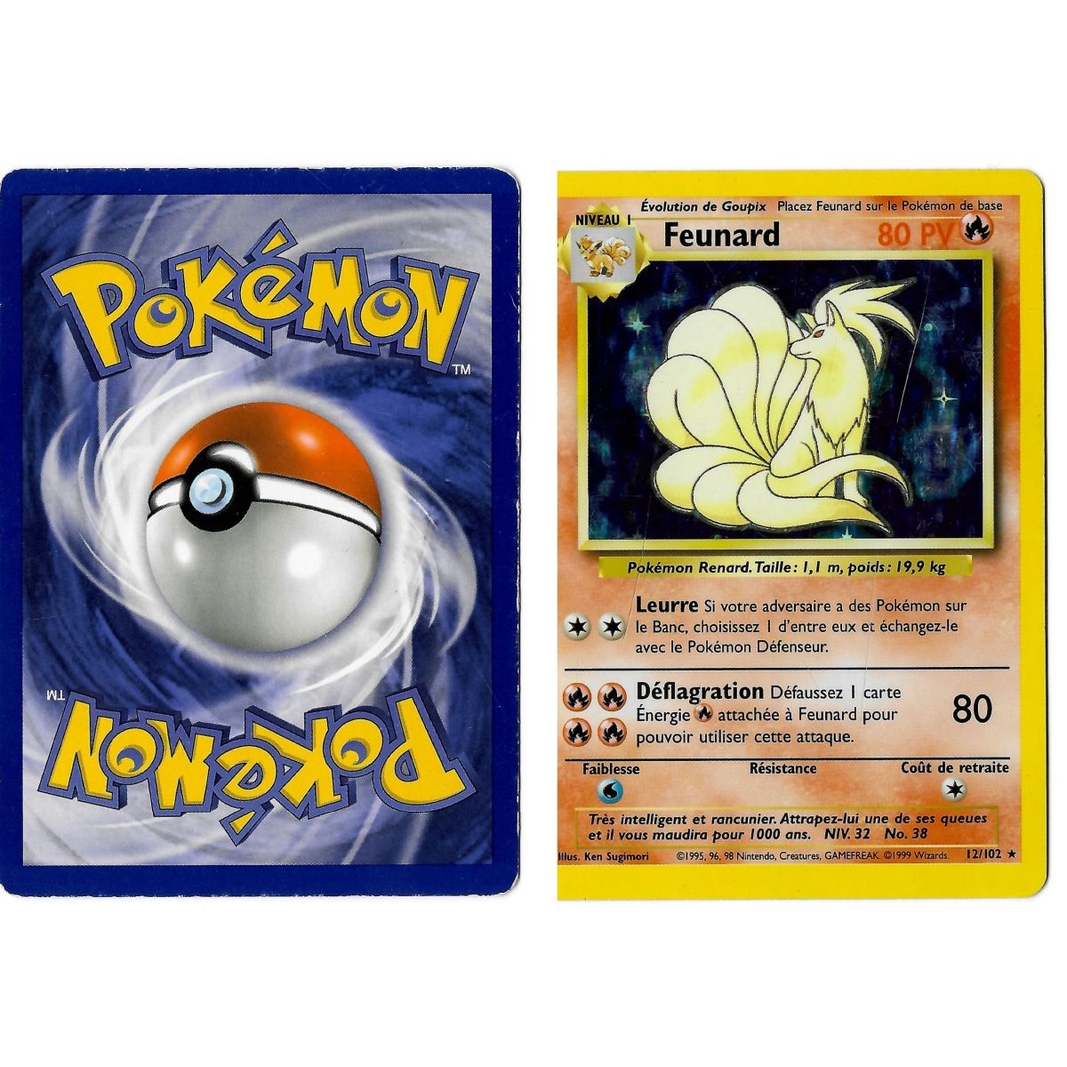 Ninetales (4) 12/102 Holo Unlimited Base Set French View Scan