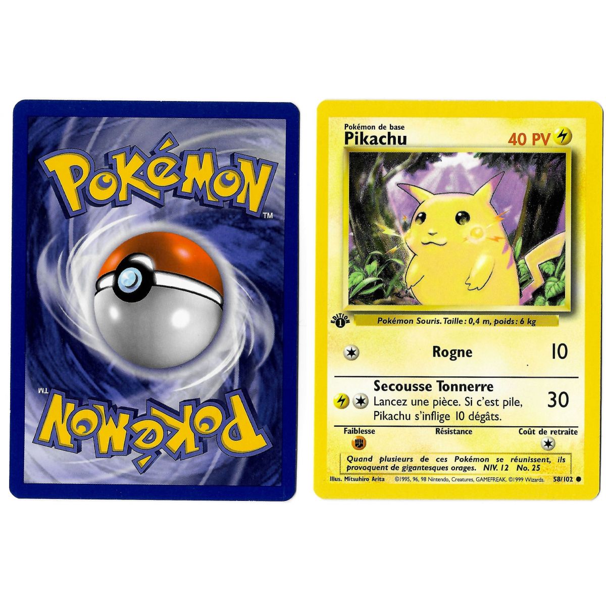 Pikachu 58/102 Common Base Set 1st French View Scan