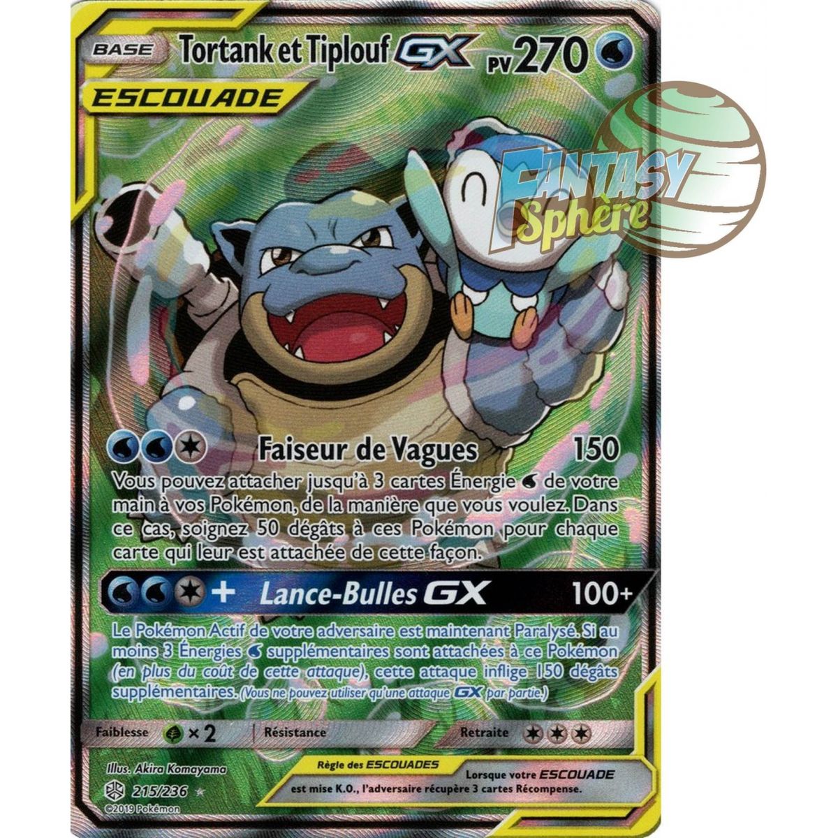 Blastoise & Piplup GX - Full Art Ultra Rare 215/236 - Sun & Moon 12 Cosmic Eclipse
