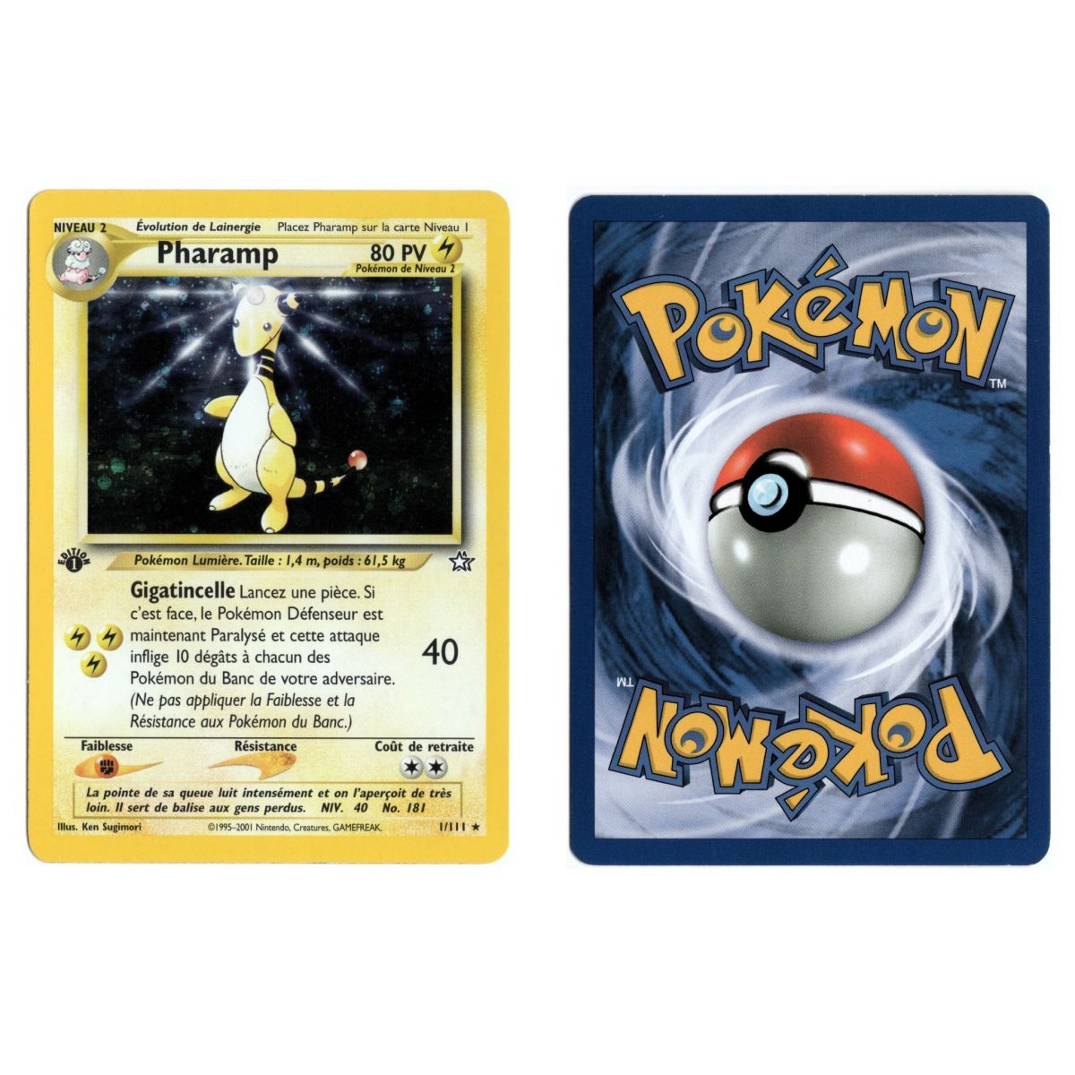 Pharamp 1/111 Neo Genesis Holo 1st French View Scan