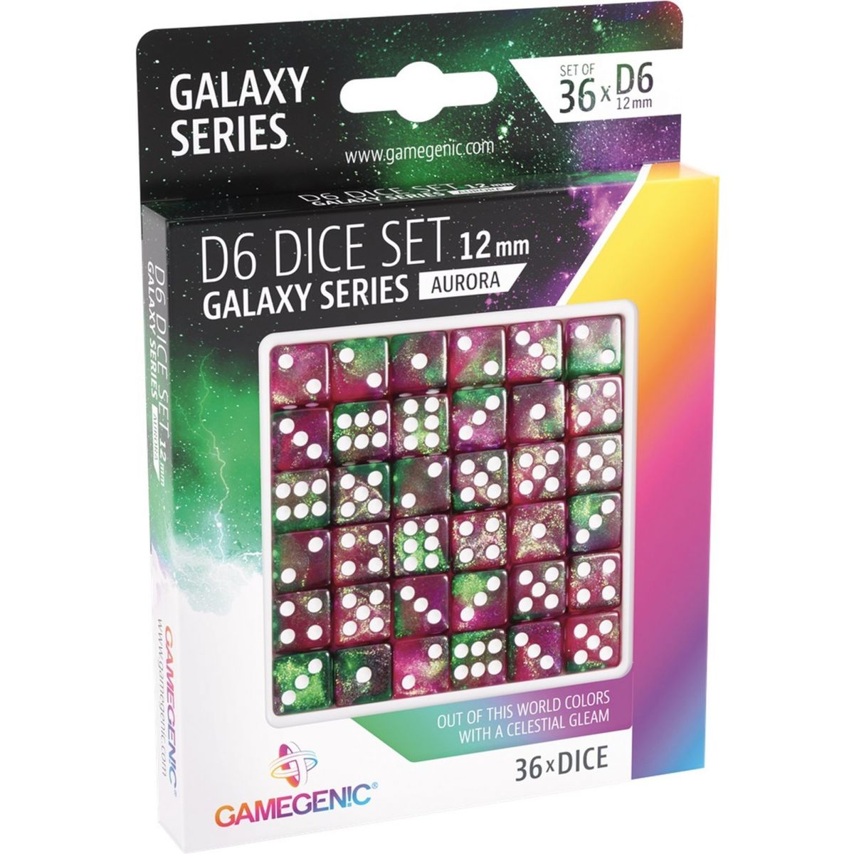 Gamegenic - Dice - Galaxy Series - Aurora - Set of 36 Dice of 6 - 12mm