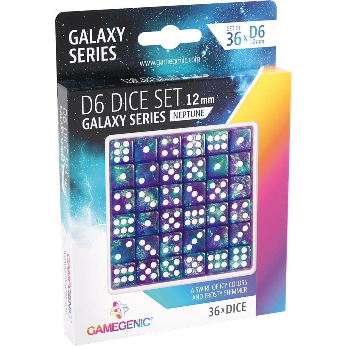 Gamegenic - Dice - Galaxy Series - Neptune - Set of 36 Dice of 6 - 12mm