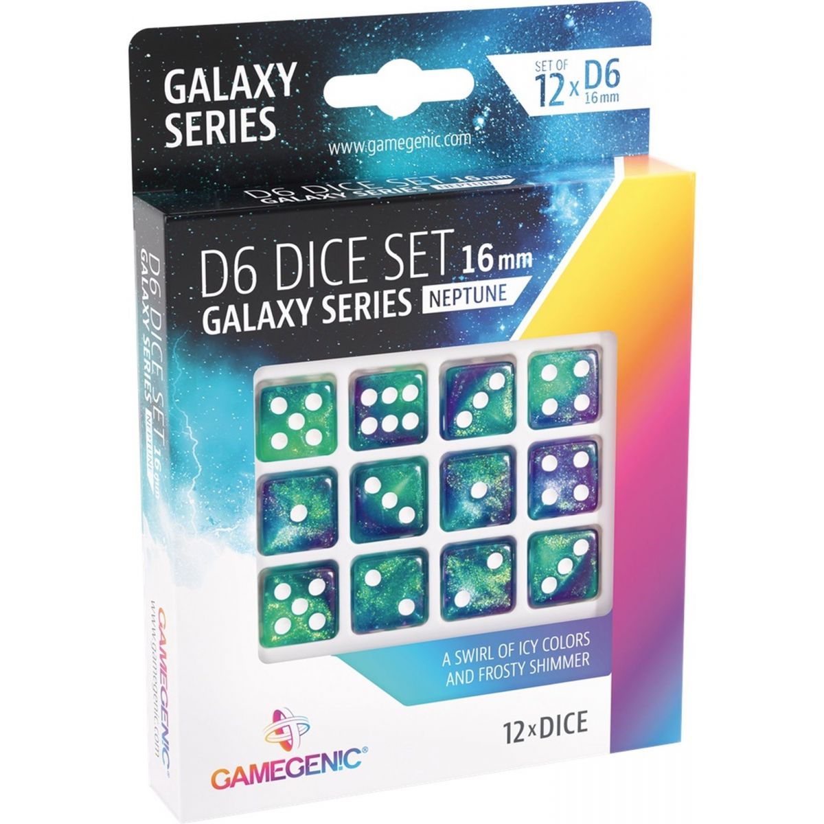 Gamegenic - Dice - Galaxy Series - Neptune - Set of 12 Dice of 6 - 16mm