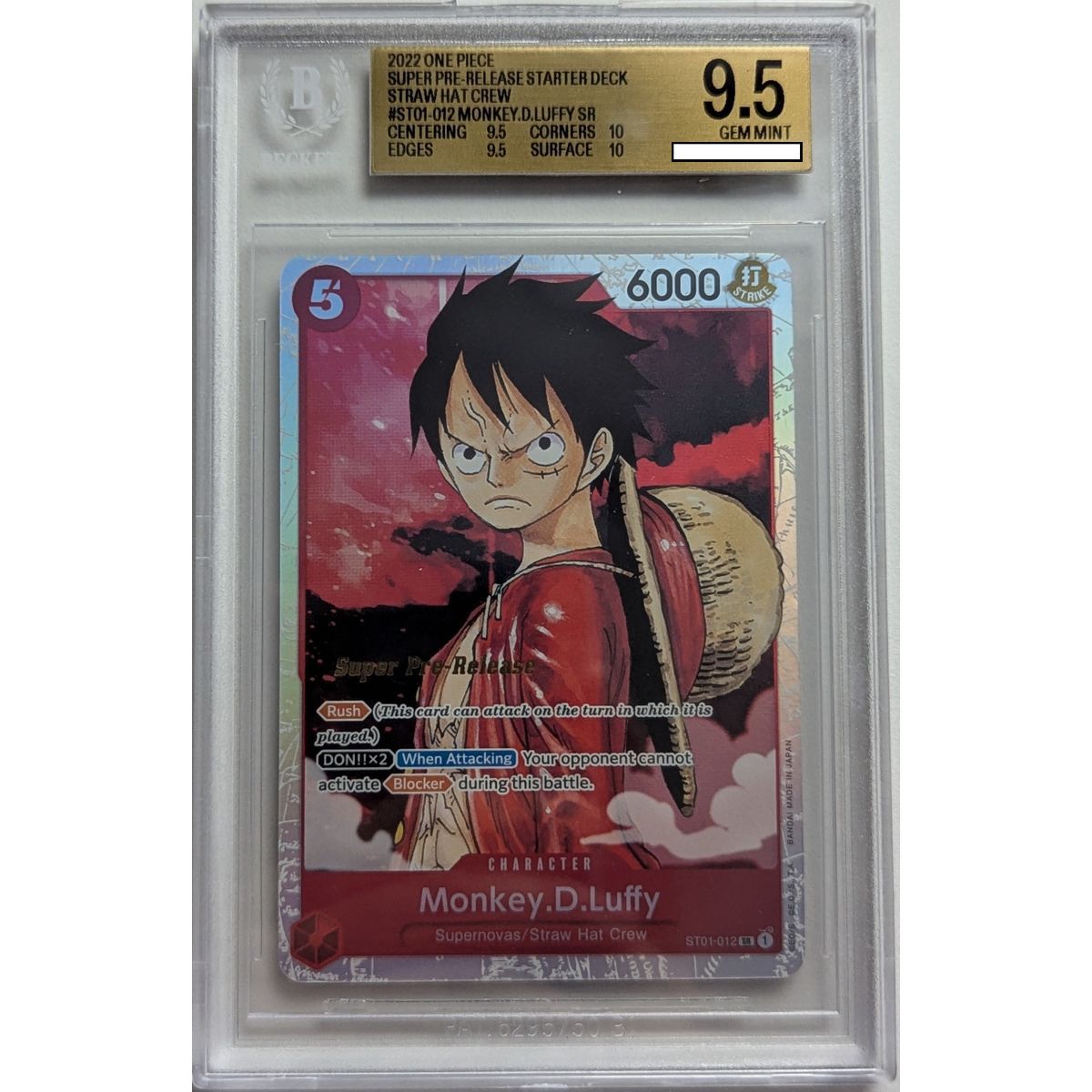 [BGS 9.5 - Gem Mint] - Graded Card - Monkey.D.Luffy ST01-012 - Super Pre-Release Starter Deck - 2022 - One Piece - English