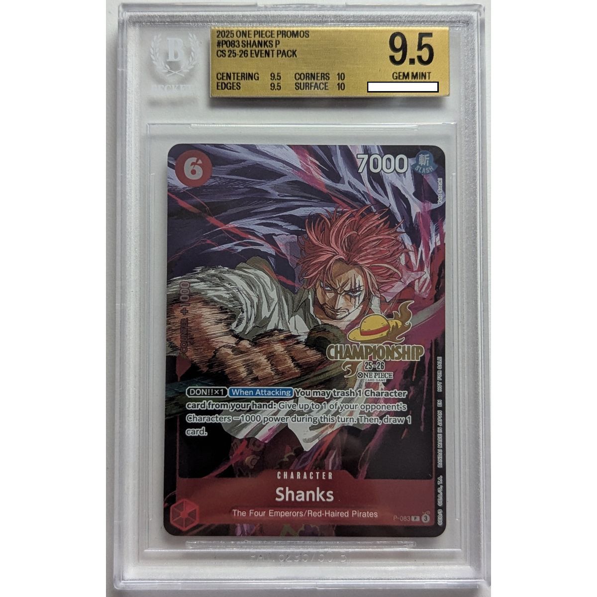 [BGS 9.5 - Gem Mint] - Graded Card - Shanks P-083 - CS 25-26 Event Pack - 2025 - One Piece - English
