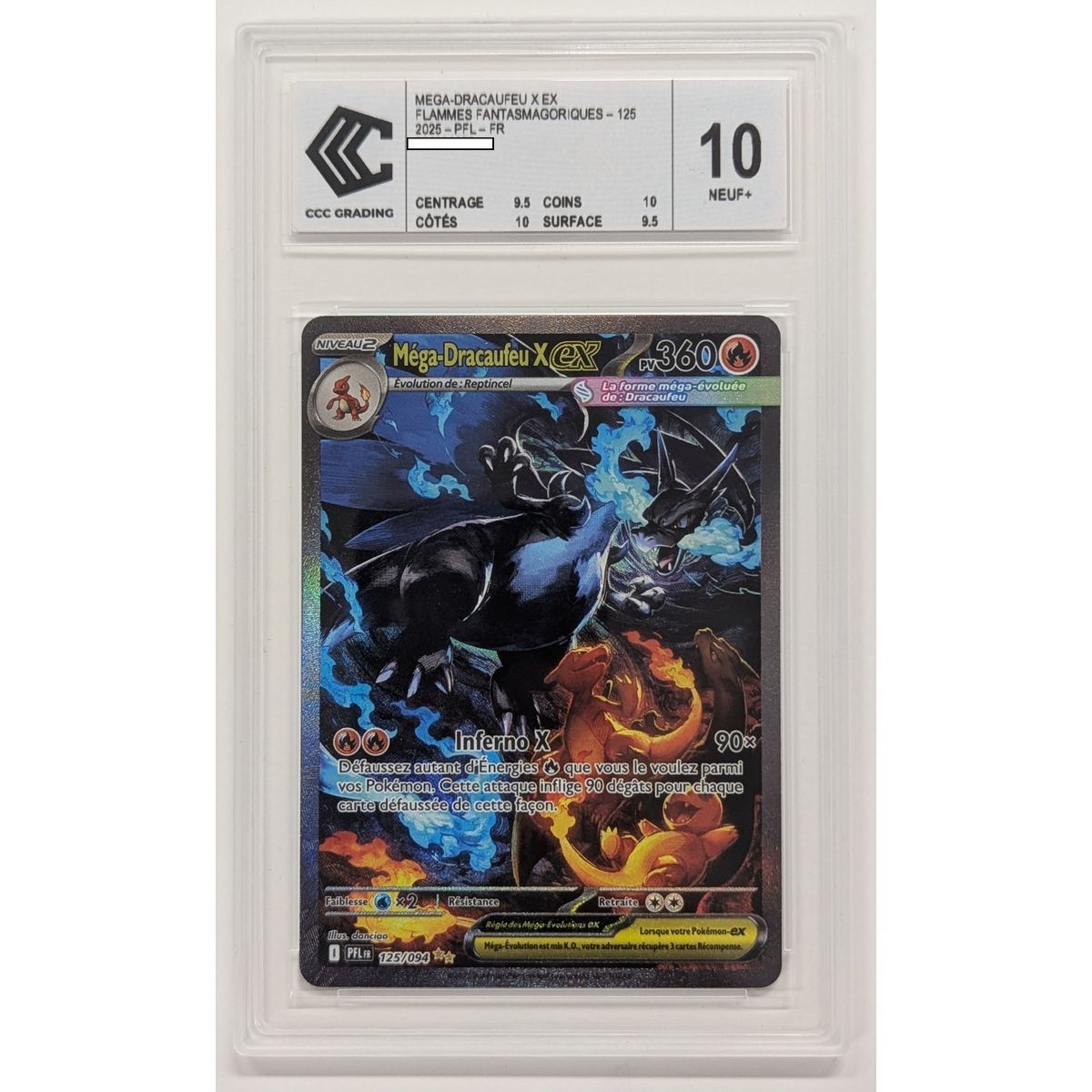 [CCC 10 - Nine+] - Graded Card - Mega Charizard X-ex 125/094 - Mega Evolution: Phantasmal Flames - 2025 - Pokémon - French