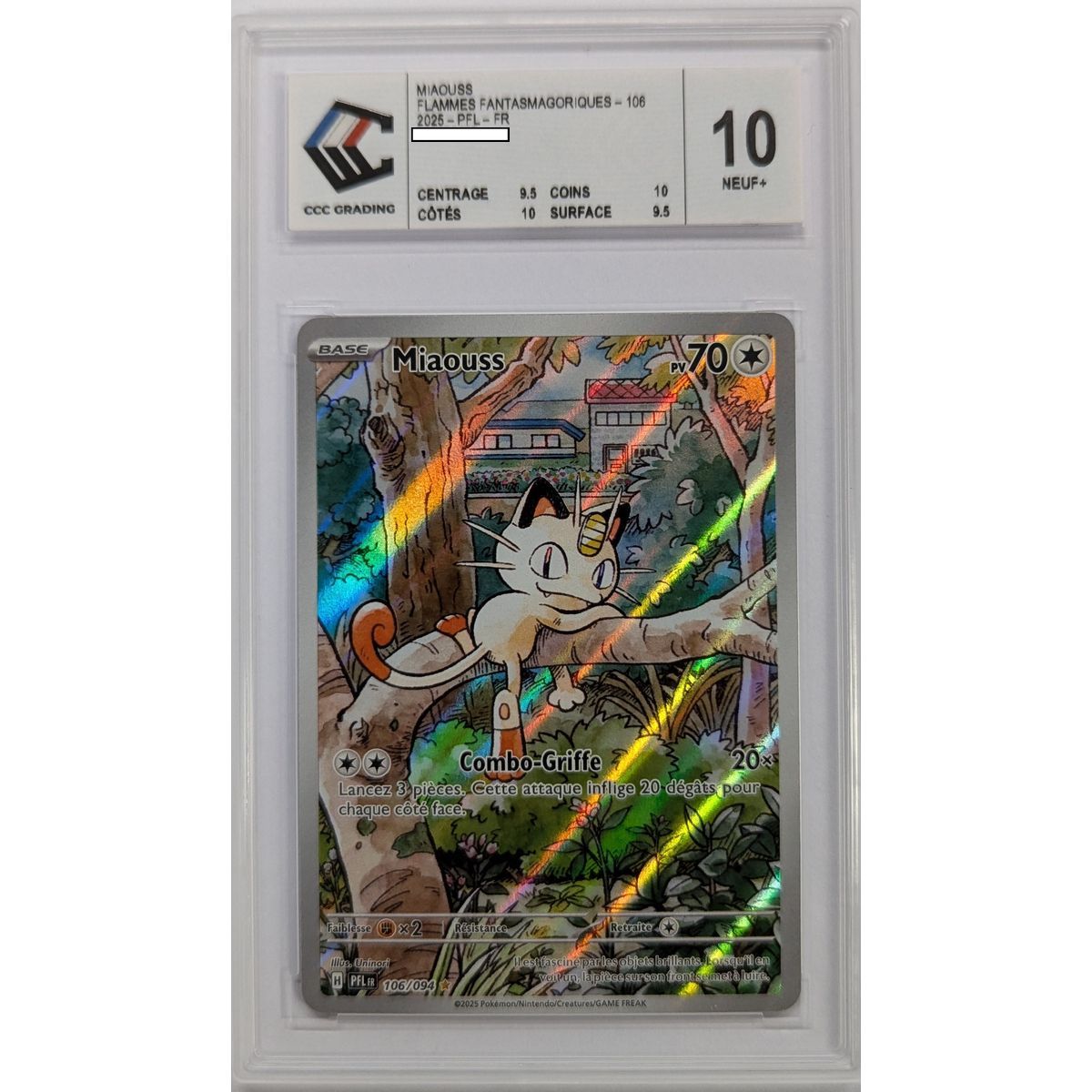 [CCC 10 - Nine+] - Graded Card - Meowth 106/094 - Mega Evolution: Phantasmal Flames - 2025 - Pokémon - French