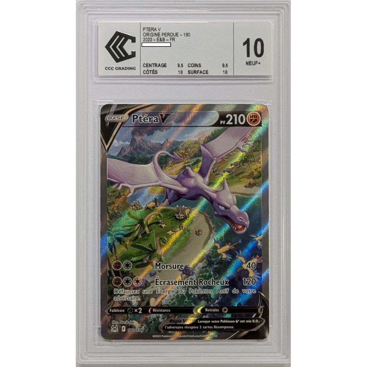 [CCC 10 - Nine+] - Graded Card - Aerodactyl V 180/196 - Sword & Shield: Lost Origin - 2022 - Pokémon - French
