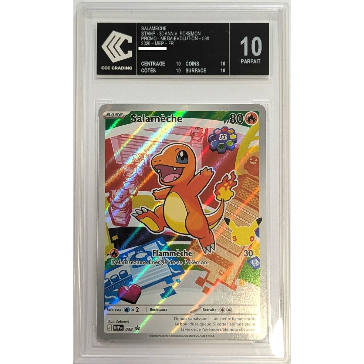 [CCC 10 - Perfect - Black Label] - Graded Card - Charmander MEP 038 - Promo - 2026 - Pokémon - French