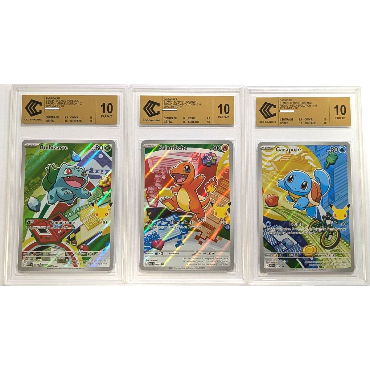 [CCC 10 - Perfect] - Graded Card - Bulbasaur/Squirtle/Charmander MEP 037/38/39 - Promo - 2026 - Pokémon - French