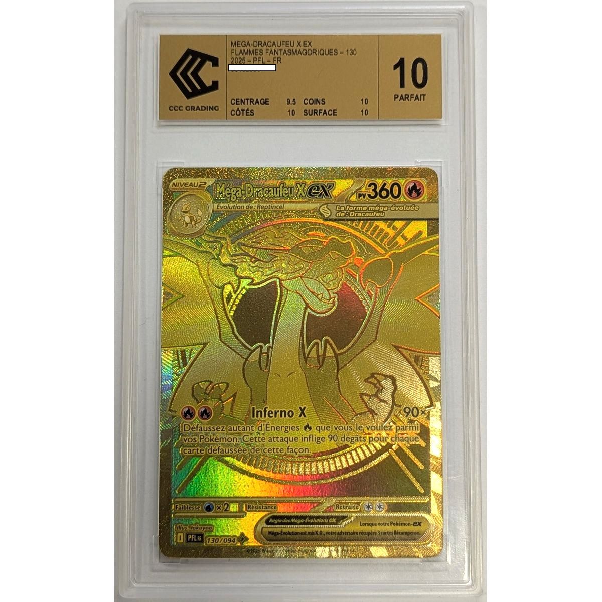 [CCC 10 - Perfect] - Graded Card - Mega Charizard X-ex 130/094 - Mega Evolution: Phantasmal Flames - 2025 - Pokémon - French