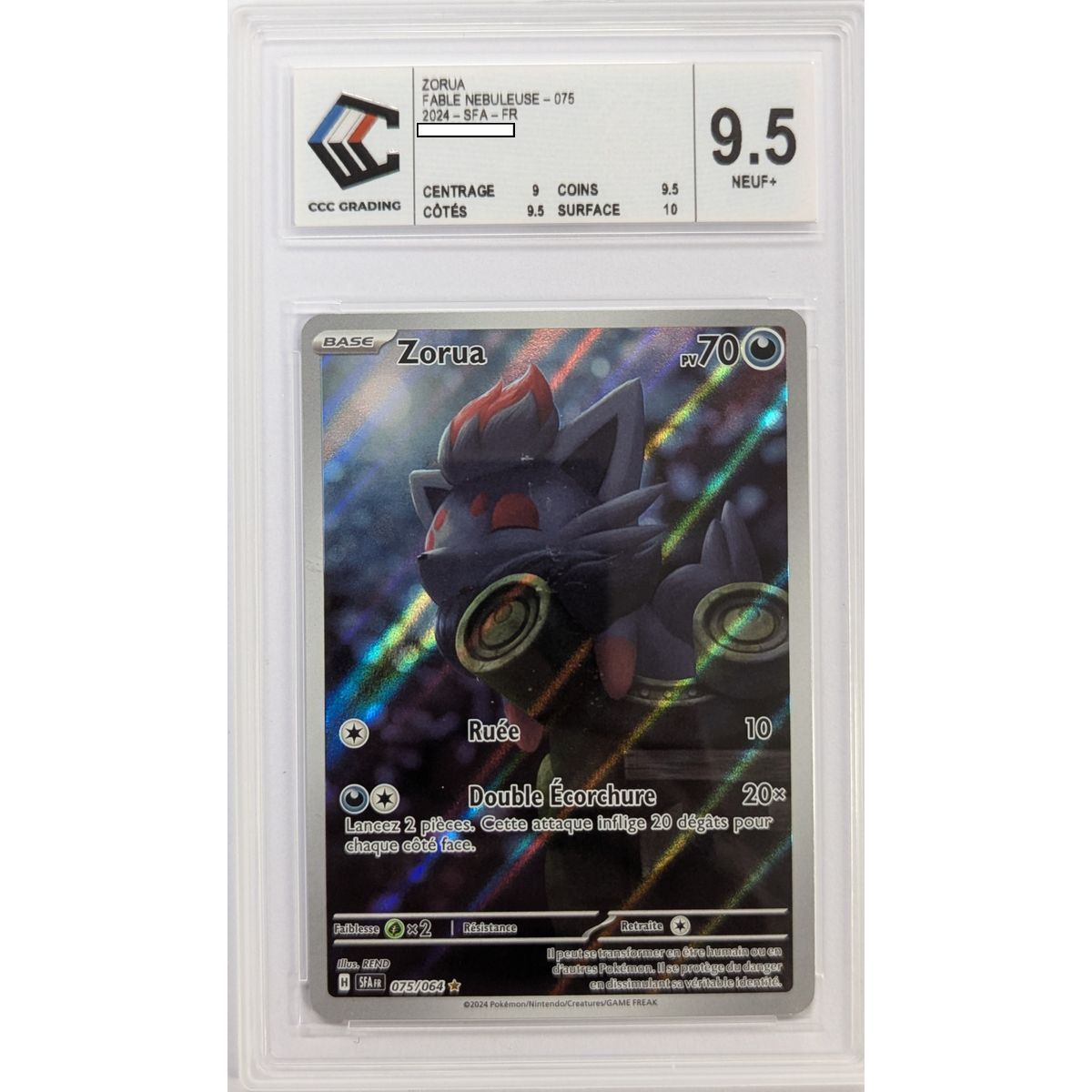 [CCC 9.5 - Nine+] - Graded Card - Zorua 075/064 - Scarlet & Purple: Nebula Fable - 2024 - Pokémon - French