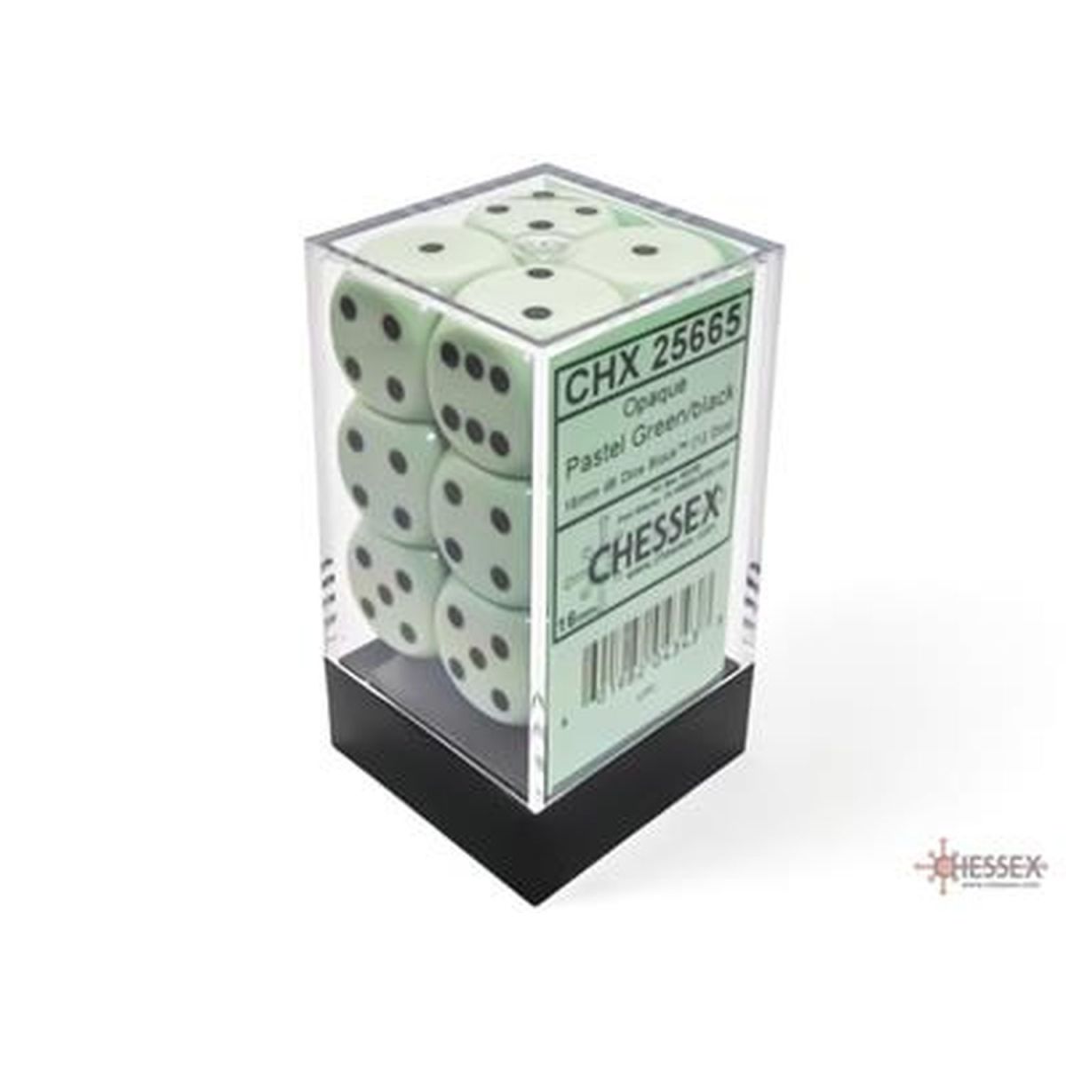 Chessex - Dice -Pastel Pastel Green/black - Set of 12 Dice of 6 - 16mm