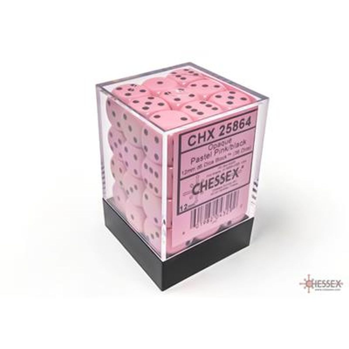 Chessex - Dice -Pastel Pastel Pink/black - Set of 36 Dice of 6 - 12mm