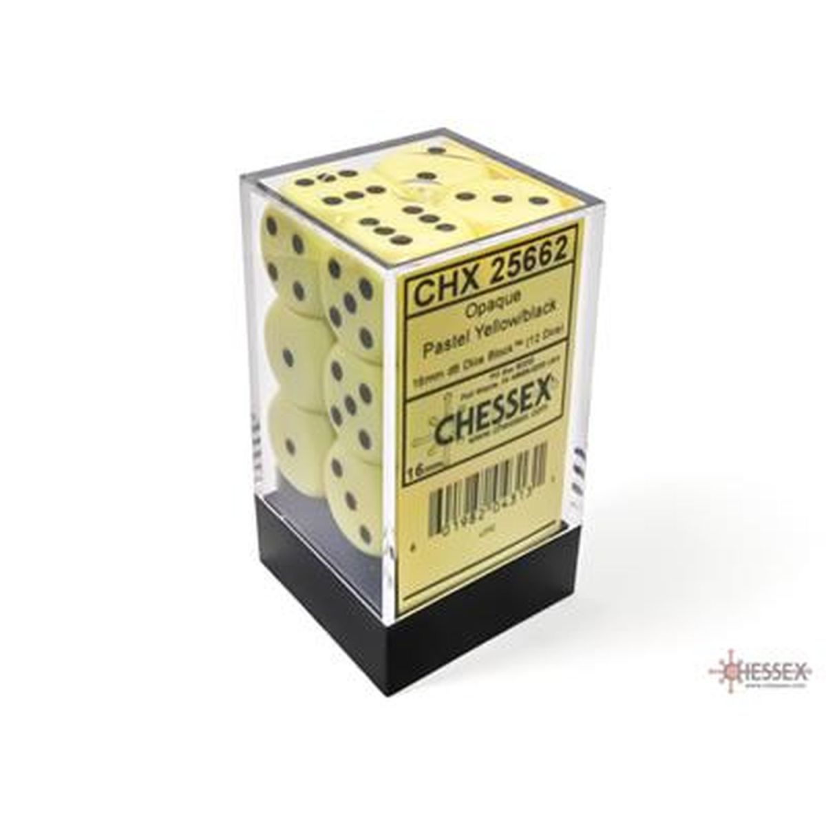Chessex - Dice -Pastel Yellow/black - Set of 12 Dice of 6 - 16mm