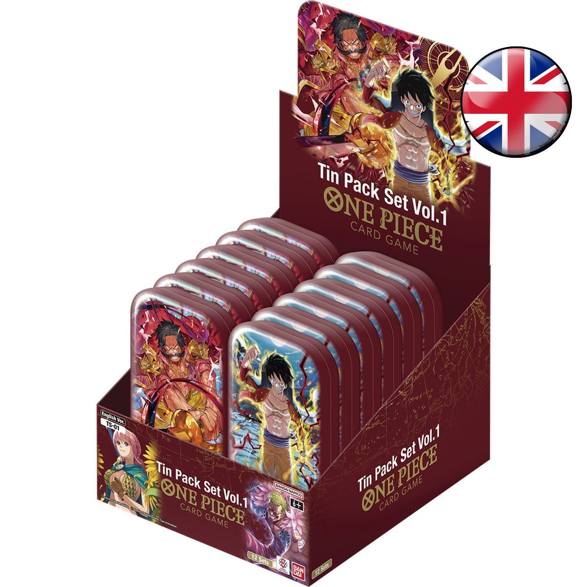 Display of 12 Tins Pack Set - Luffy & Roger - One Piece CG - EN 🇬🇧