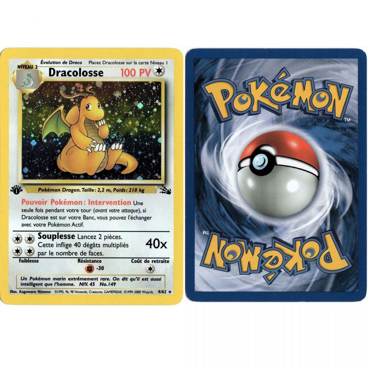 Item Dragonite 4/62 Fossil Holo 1st Edition French View Scan