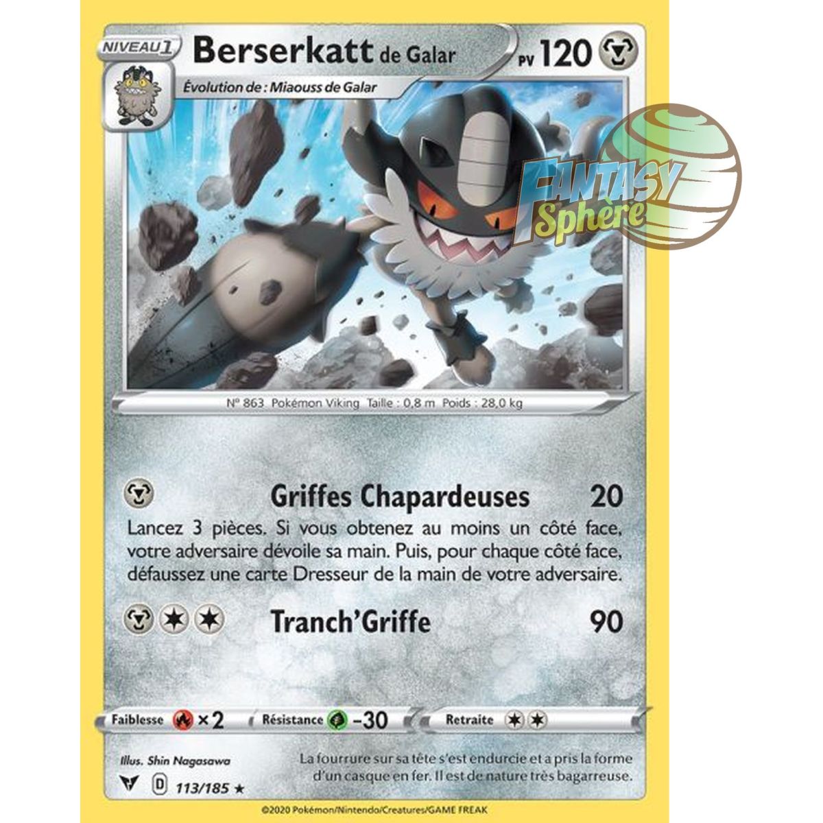 Galarian Berserkatt - Rare 113/185 - Sword and Shield 4 Bright Voltage