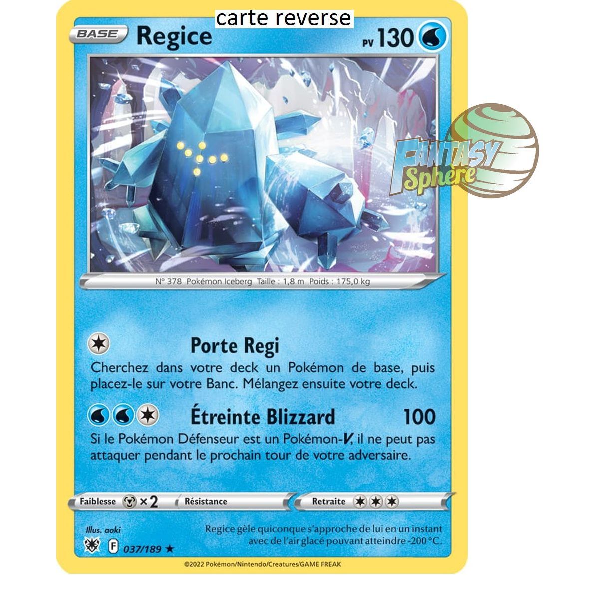 Regice - Reverse 37/189 - Sword and Shield 10 Radiant Stars