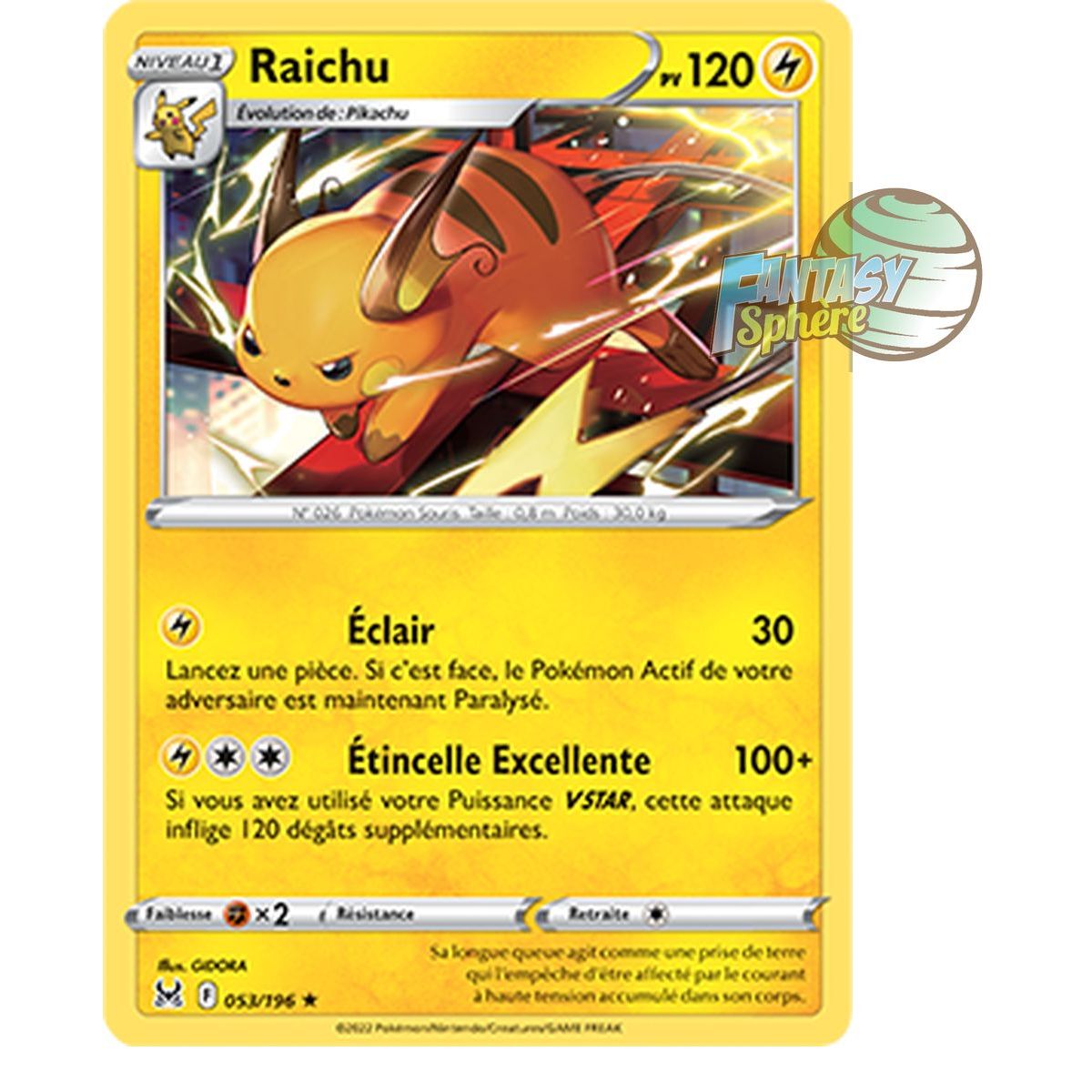 Raichu - Rare 53/196 - Sword and Shield 11 Lost Origin