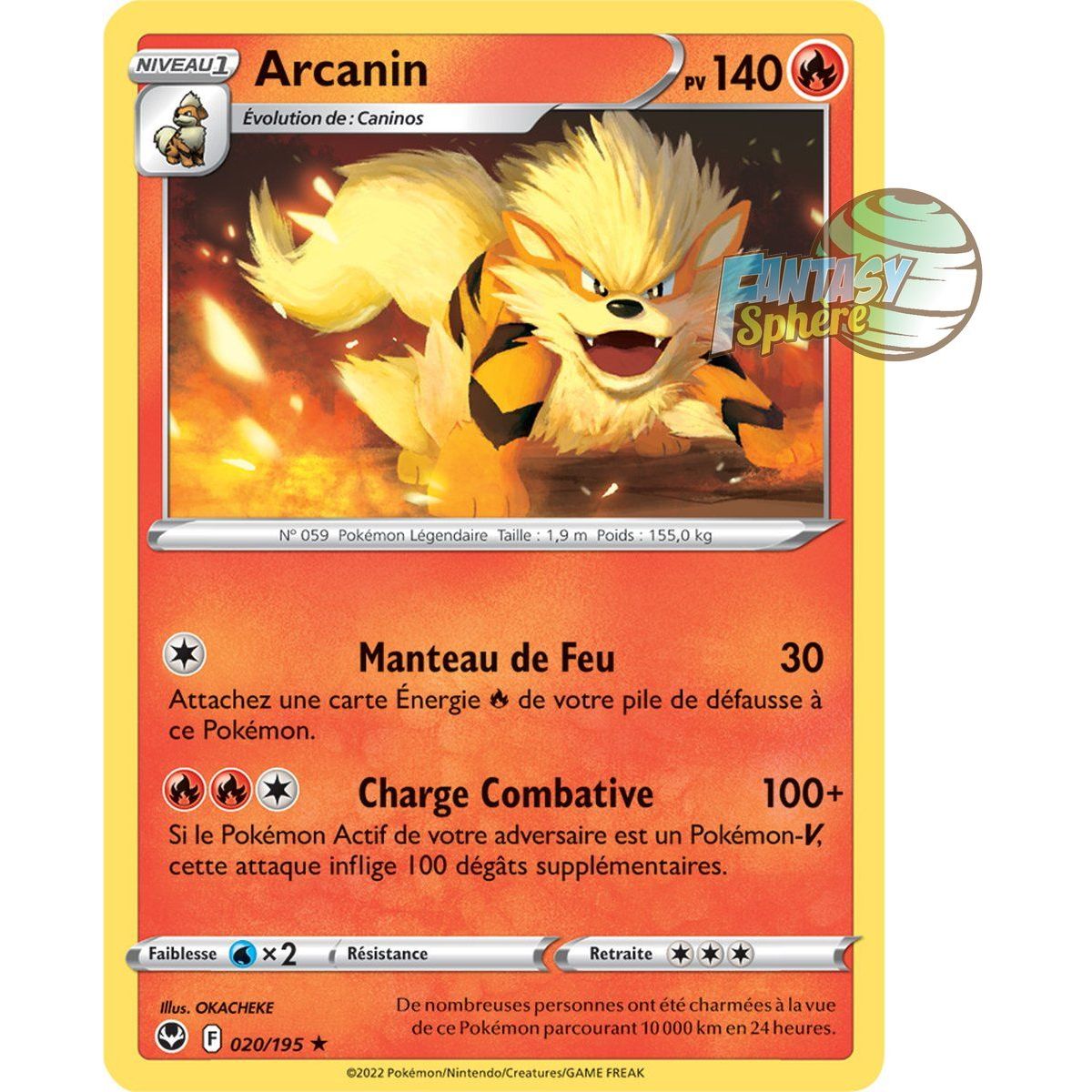 Arcanine - Rare 20/195 - Sword and Shield 12 Silver Storm