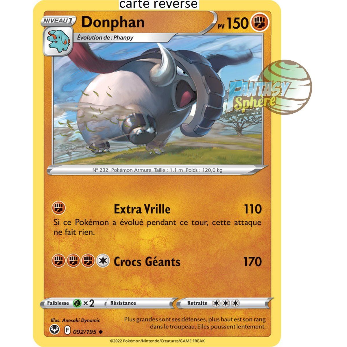 Donphan - Reverse 92/195 - Sword and Shield 12 Silver Storm