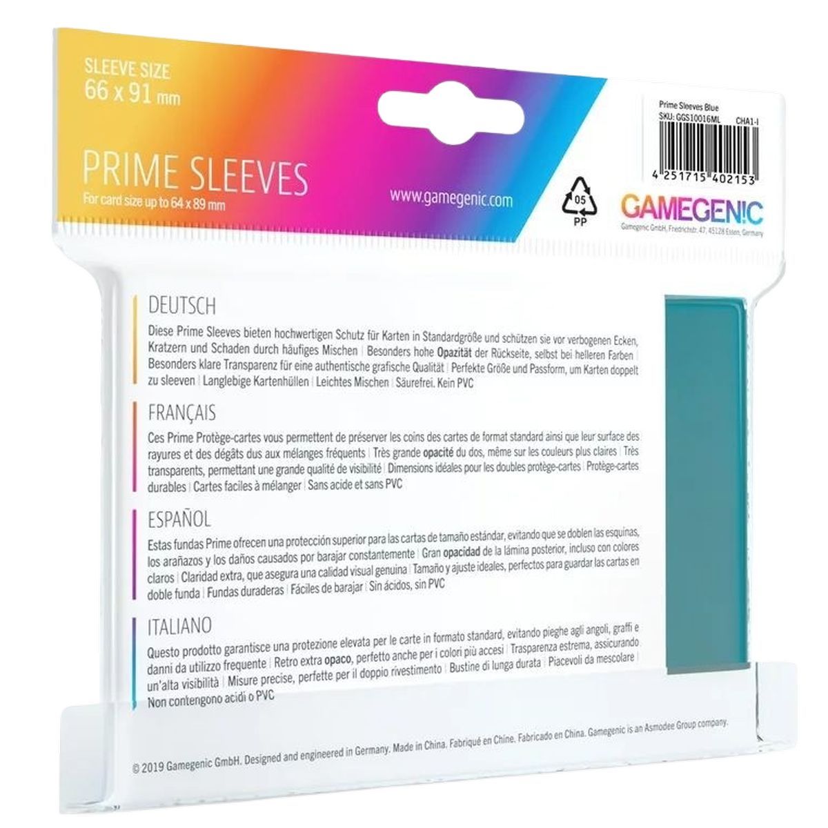 Gamegenic - 100 Prime Sleeves Blue - 66x91 Standard (100)