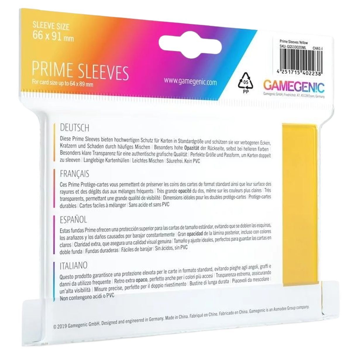 Gamegenic - 100 Prime Sleeves Yellow - 66x91 Standard (100)