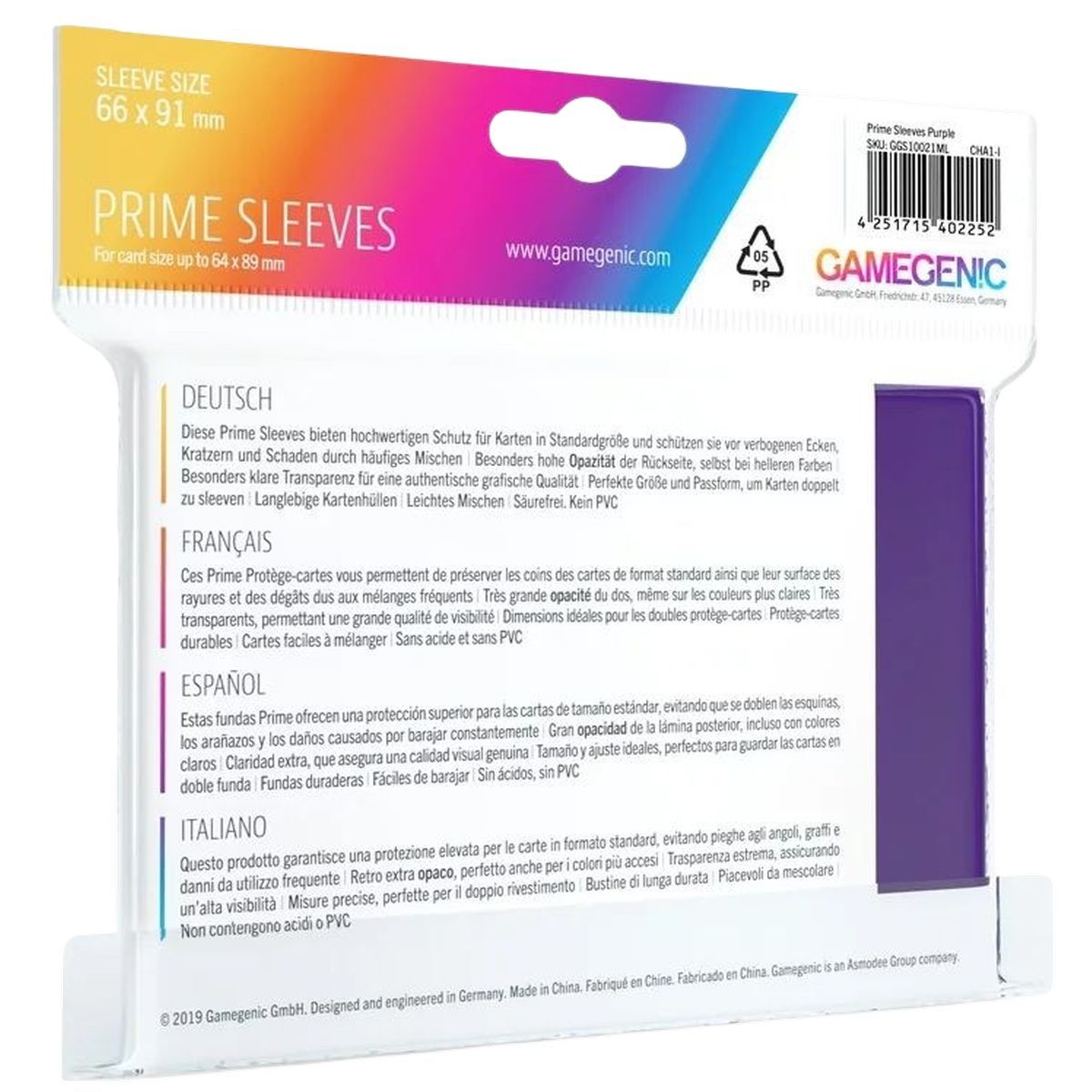 Gamegenic - 100 Prime Sleeves Purple - 66x91 Standard (100)