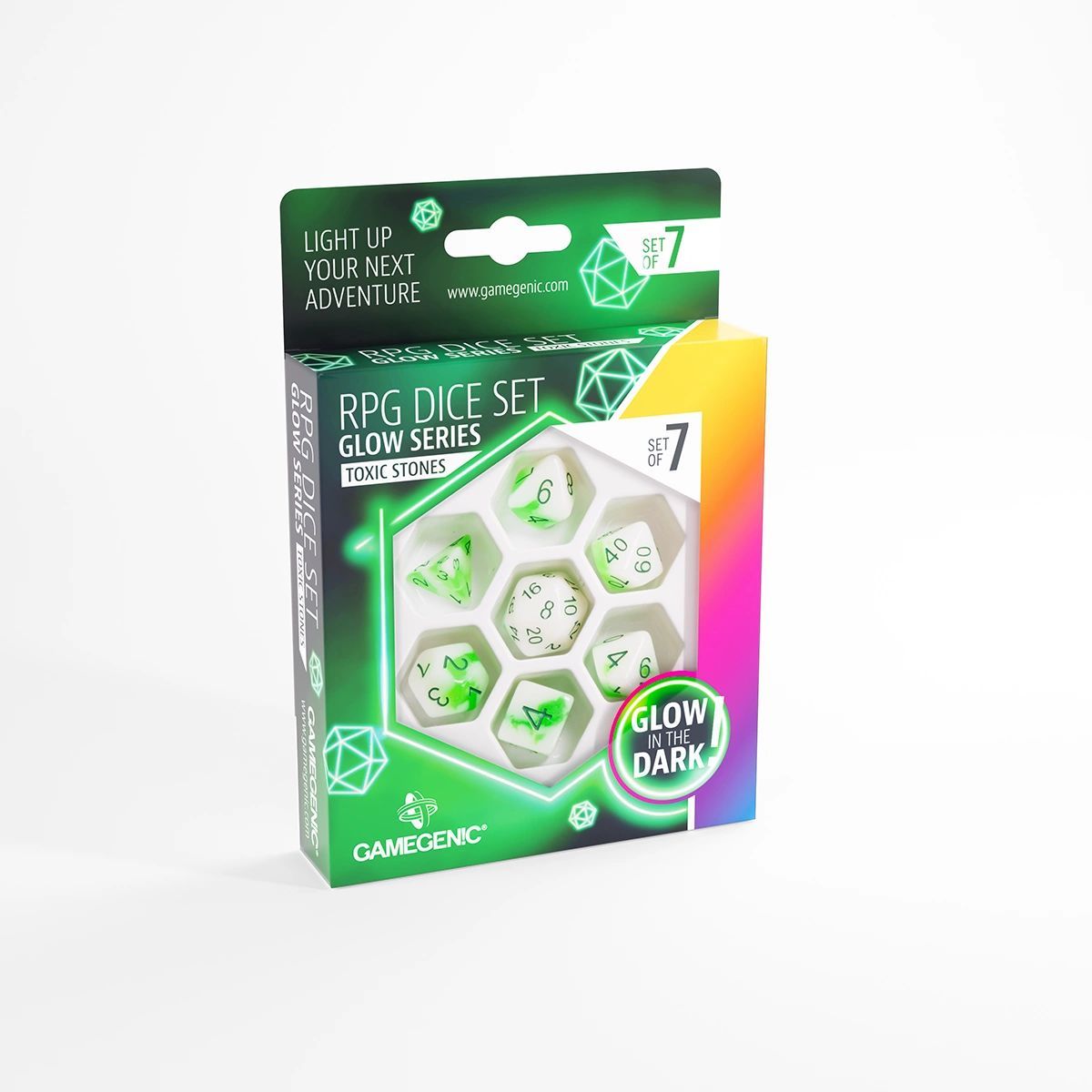 Gamegenic - Dice - Glow Series - Toxic Stones - Set of 7 RPG Dice
