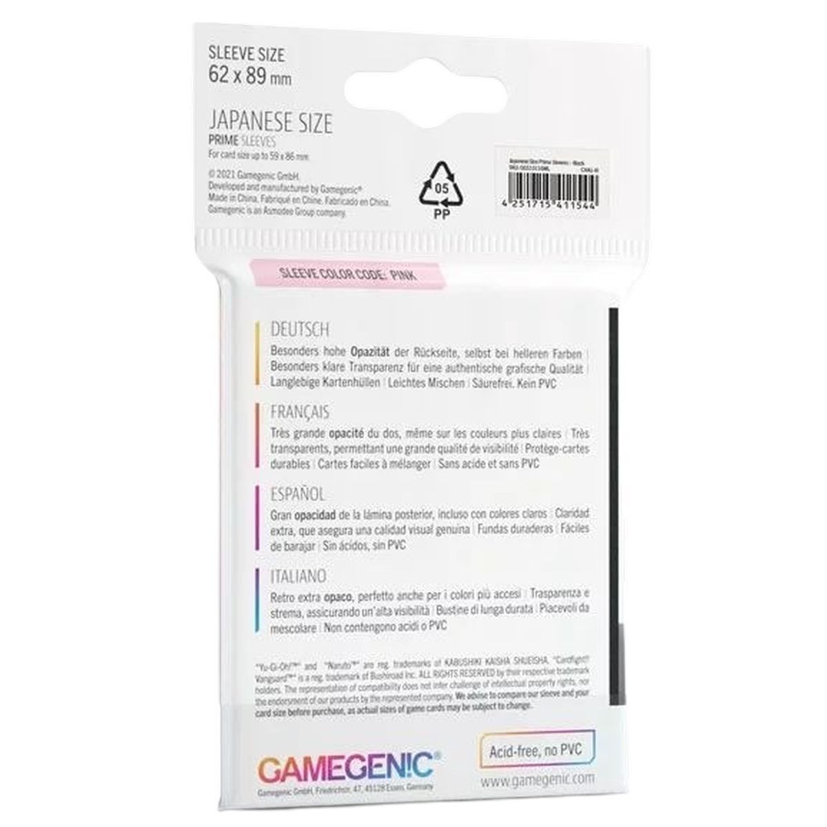 Gamegenic - Japanese Size - 60 Prime Sleeves Black - 62x89 Small (60)