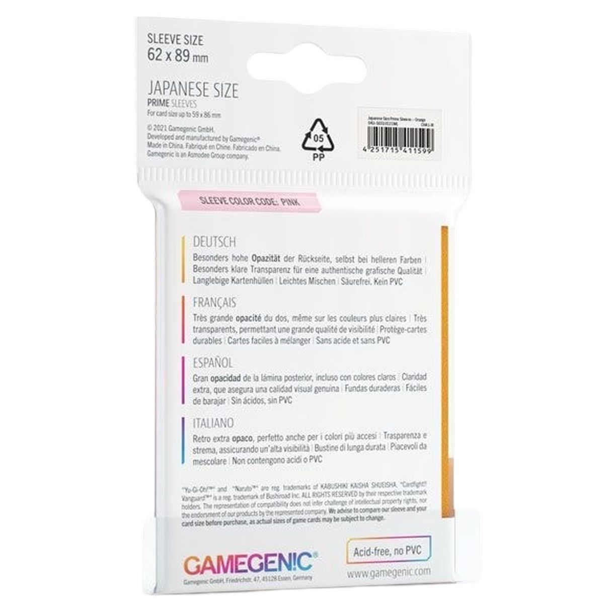 copy of Gamegenic - 100 Prime Sleeves Orange - 66x91 Standard (100)