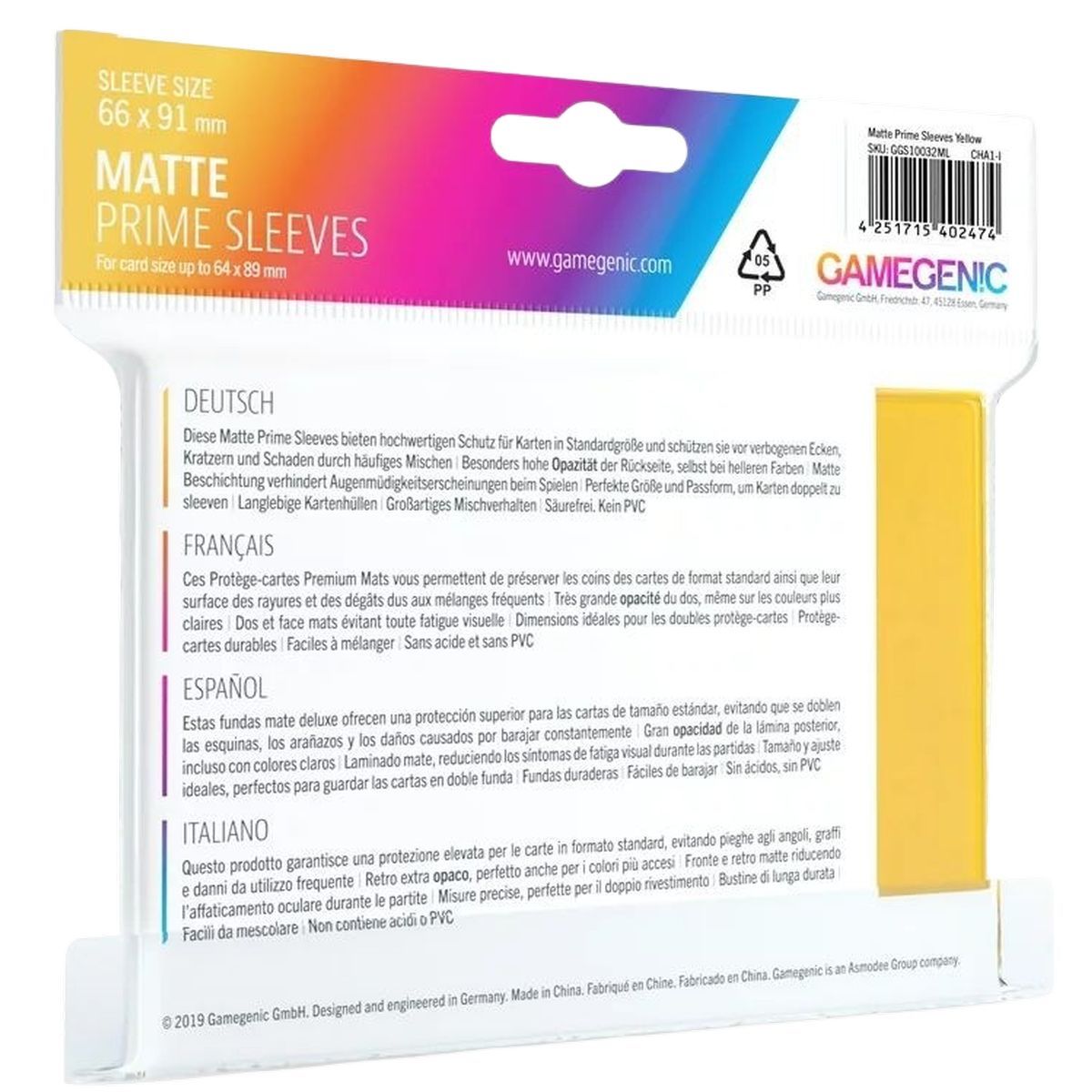 Gamegenic - Matte Prime Standard Sleeves - Yellow - 66x91 (100)