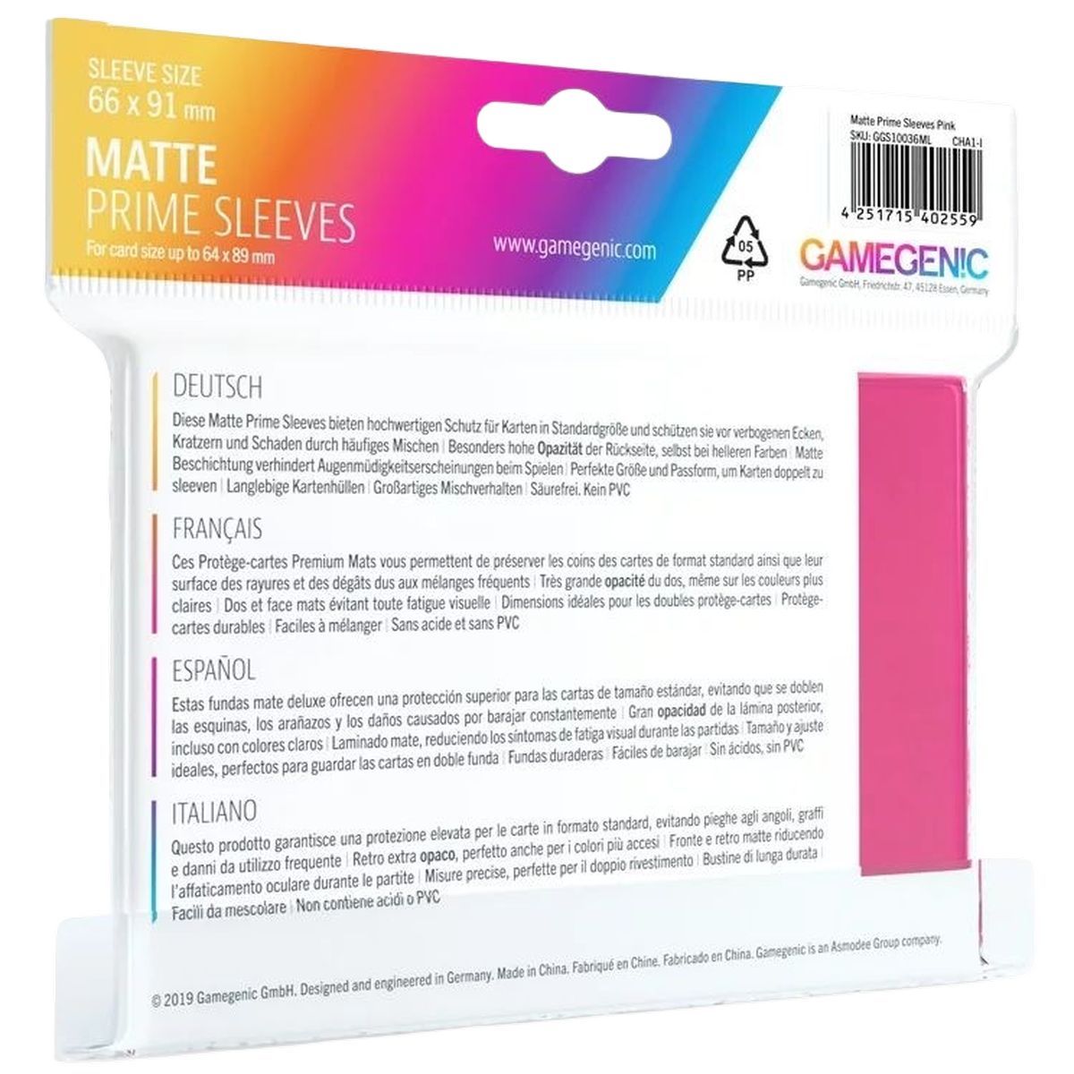 Gamegenic - Matte Prime Standard Sleeves - Pink - 66x91 (100)