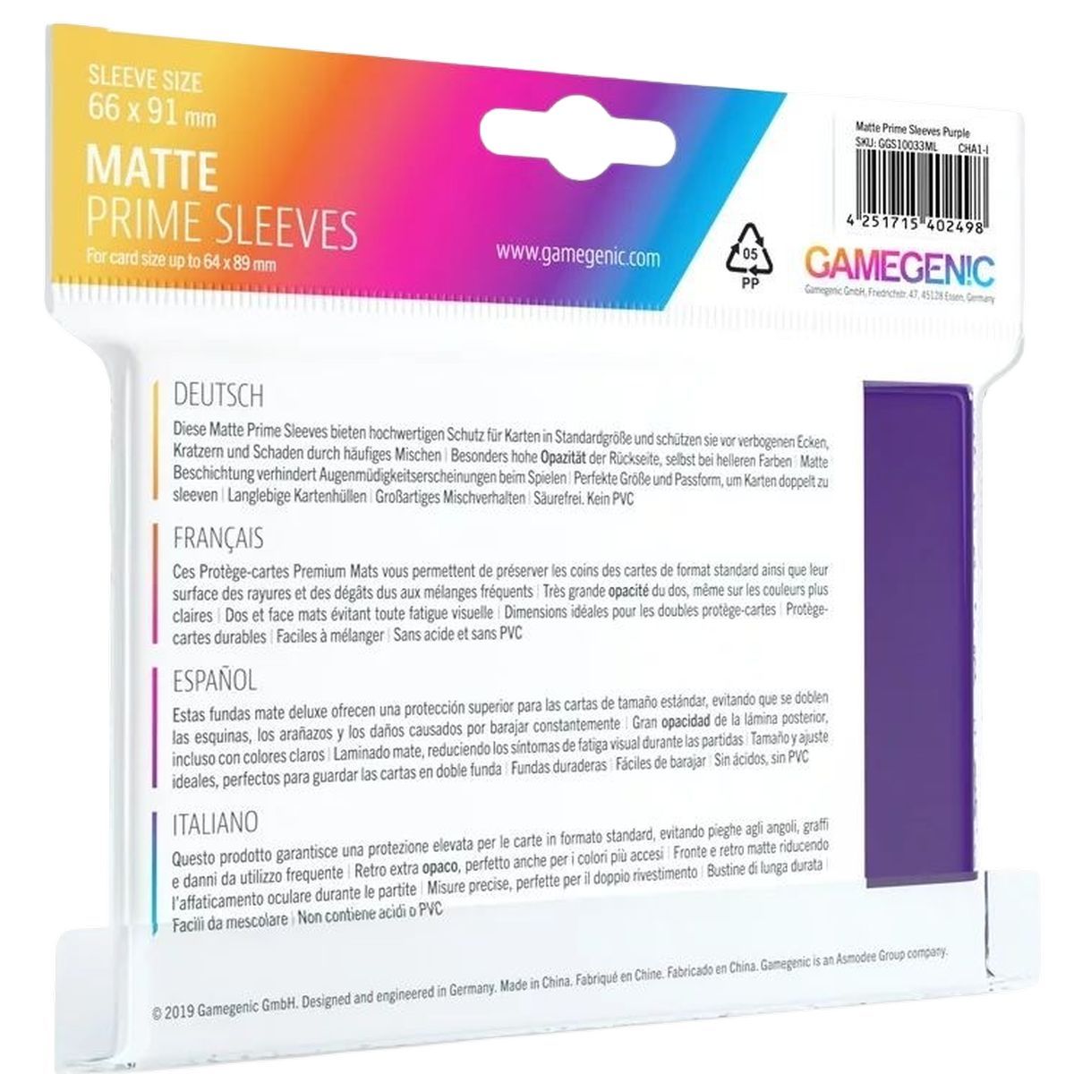 Gamegenic - Matte Prime Standard Sleeves - Purple - 66x91 (100)