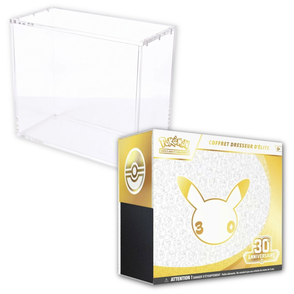 Lot - 1 ETB Mega Evolution: 30th Anniversary [ME05.5] + 1 ETB Phoenix Shield Plexiglass Display Case