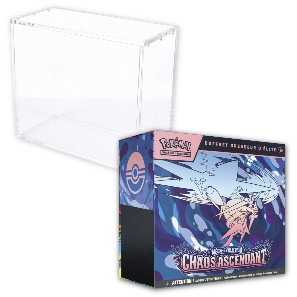 Lot - 1 ETB Mega Evolution: Chaos Rising [ME04] + 1 ETB Phoenix Shield Plexiglass Display Case