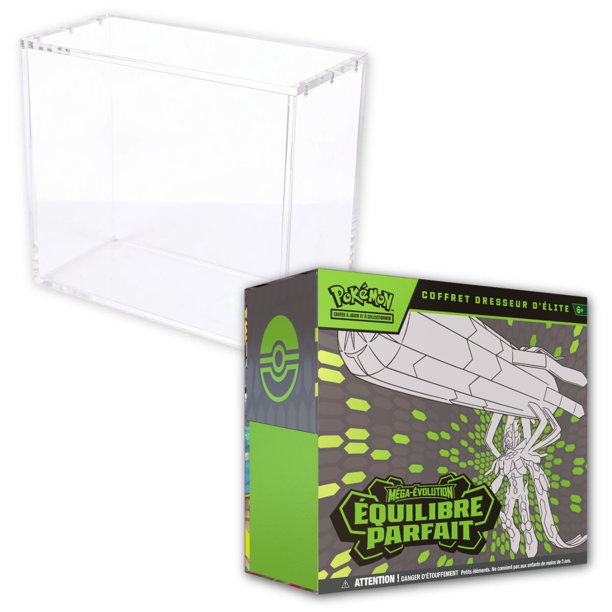 Lot - 1 ETB Mega Evolution: Perfect Balance [ME03] + 1 ETB Phoenix Shield Plexiglass Display Case