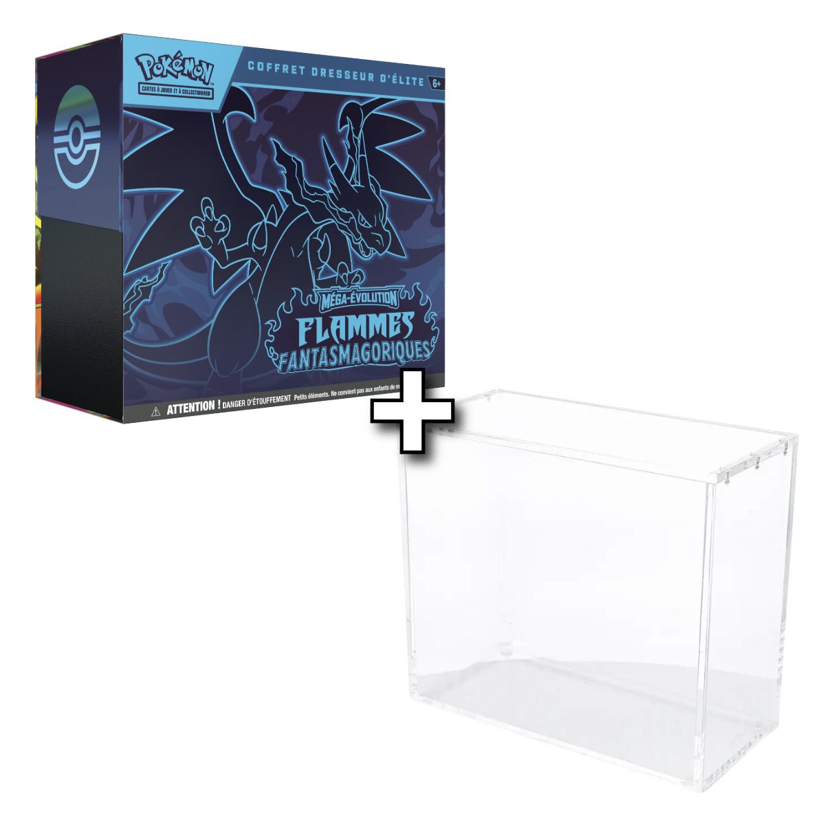 Lot - Mega Evolution: 1 ETB Phantasmagorical Flames [ME02] + 1 Phoenix Shield Plexiglass Display Case