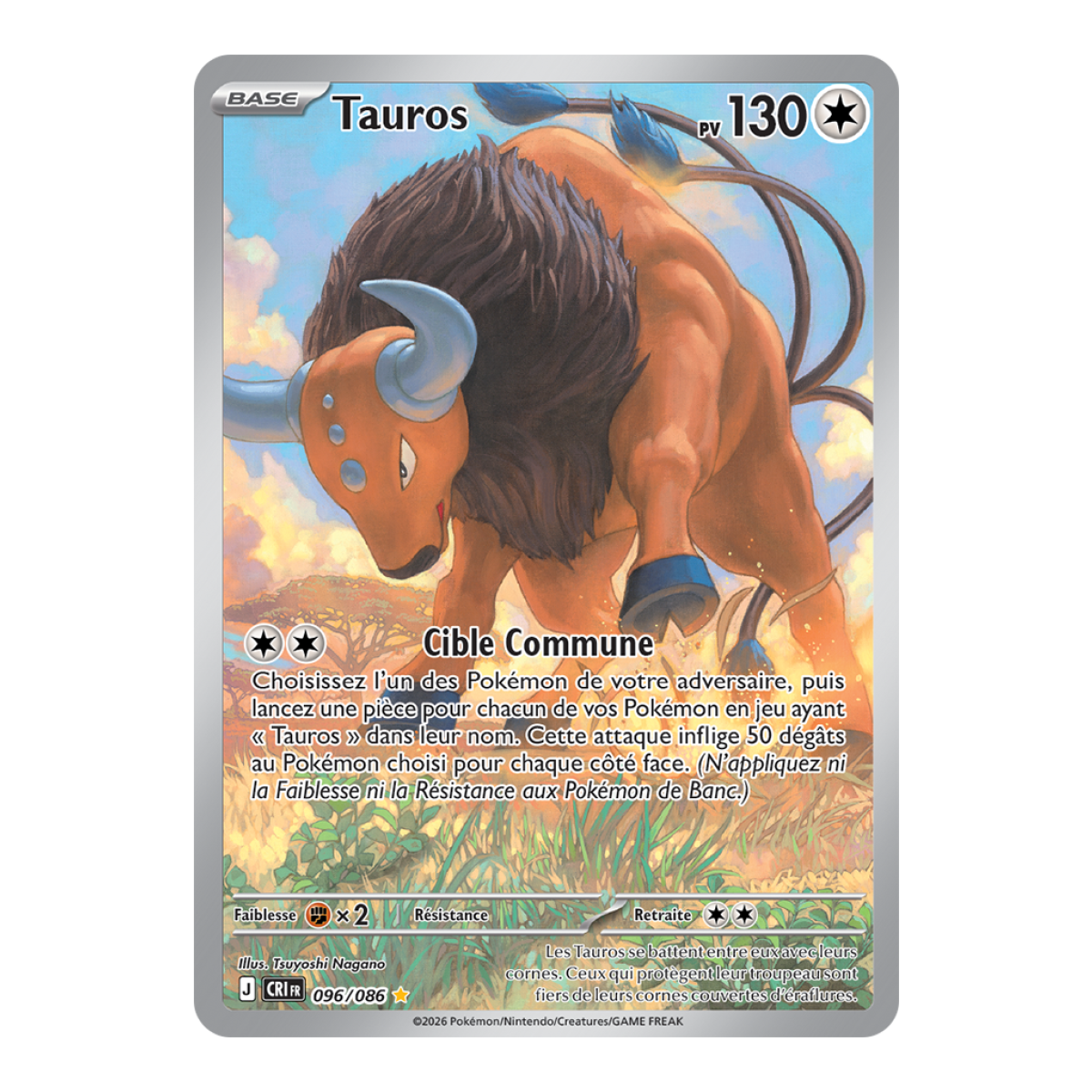 Tauros - Rare Illustration 96/86 - ME04 - Pokémon - Mega Evolution Chaos Rising