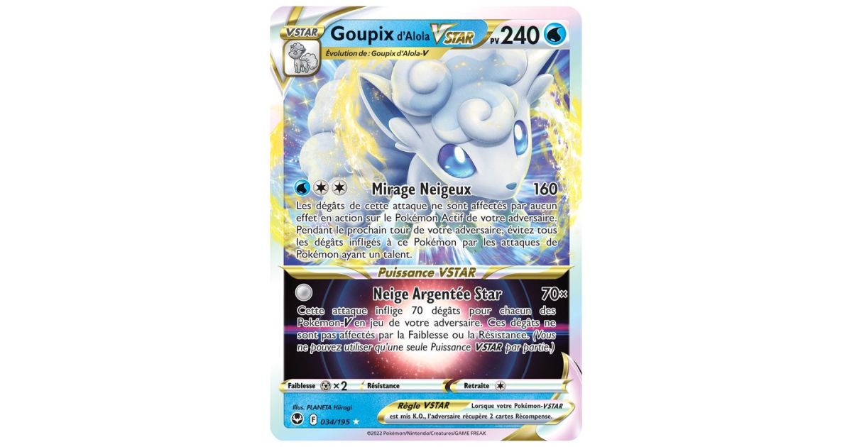 Goupix d'Alola Vstar - PCA Gradé 9,5 - 034/195 - Tempête Argentée - Carte Pokémon - Collection